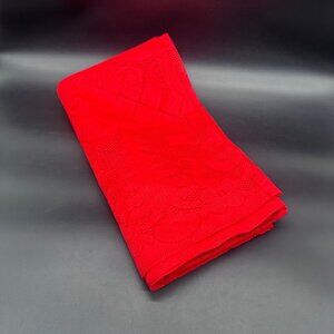 Vintage Red Lace Christmas Tablecloth Handmade Holiday Table Retro READ